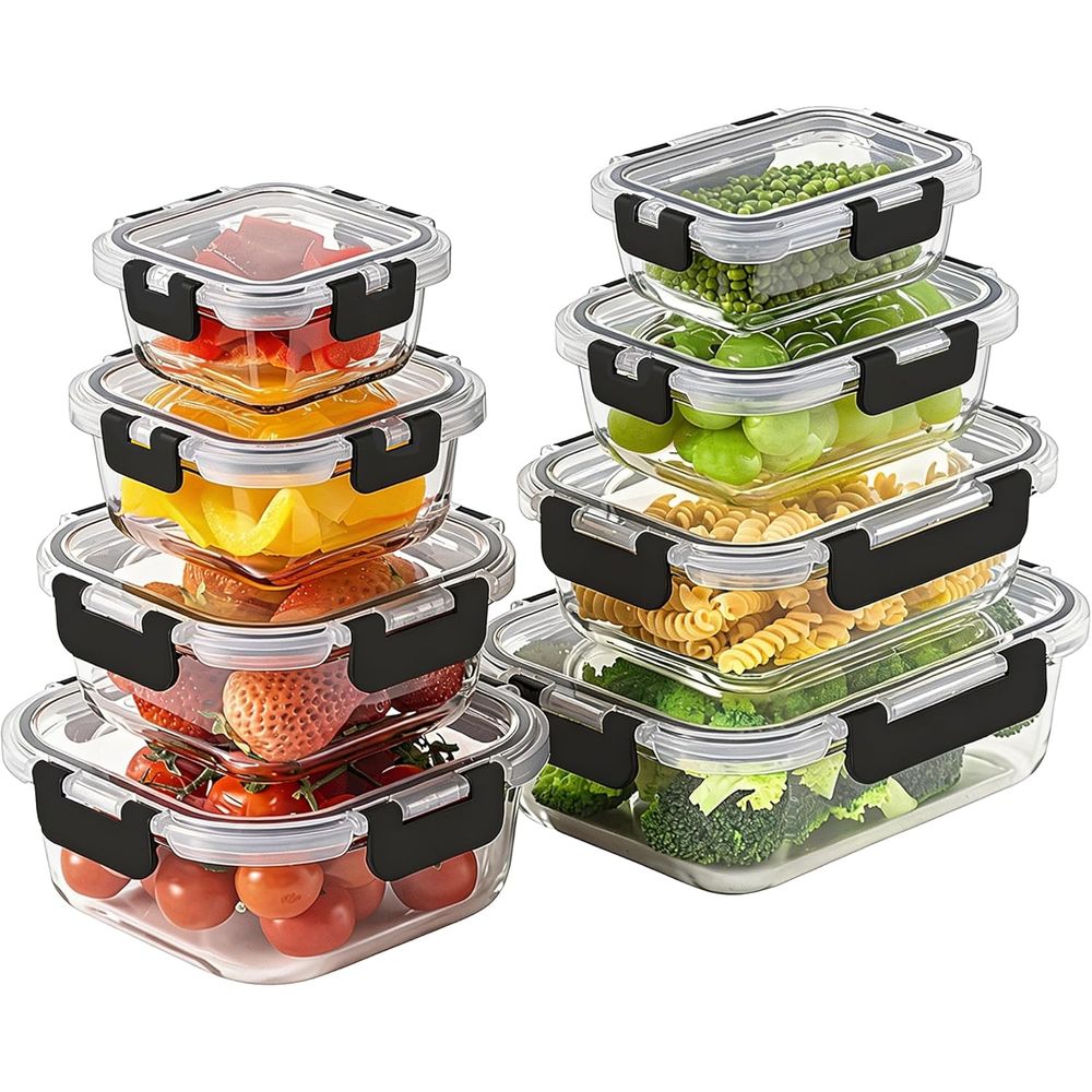 Food Storage Glass Set - Ensemble de 8 récipients de conservation