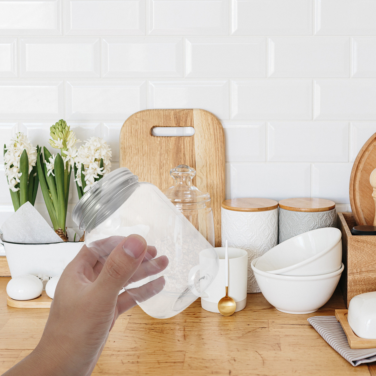 Food Storage Jars & Containers - 4 pots en plastique transparent avec