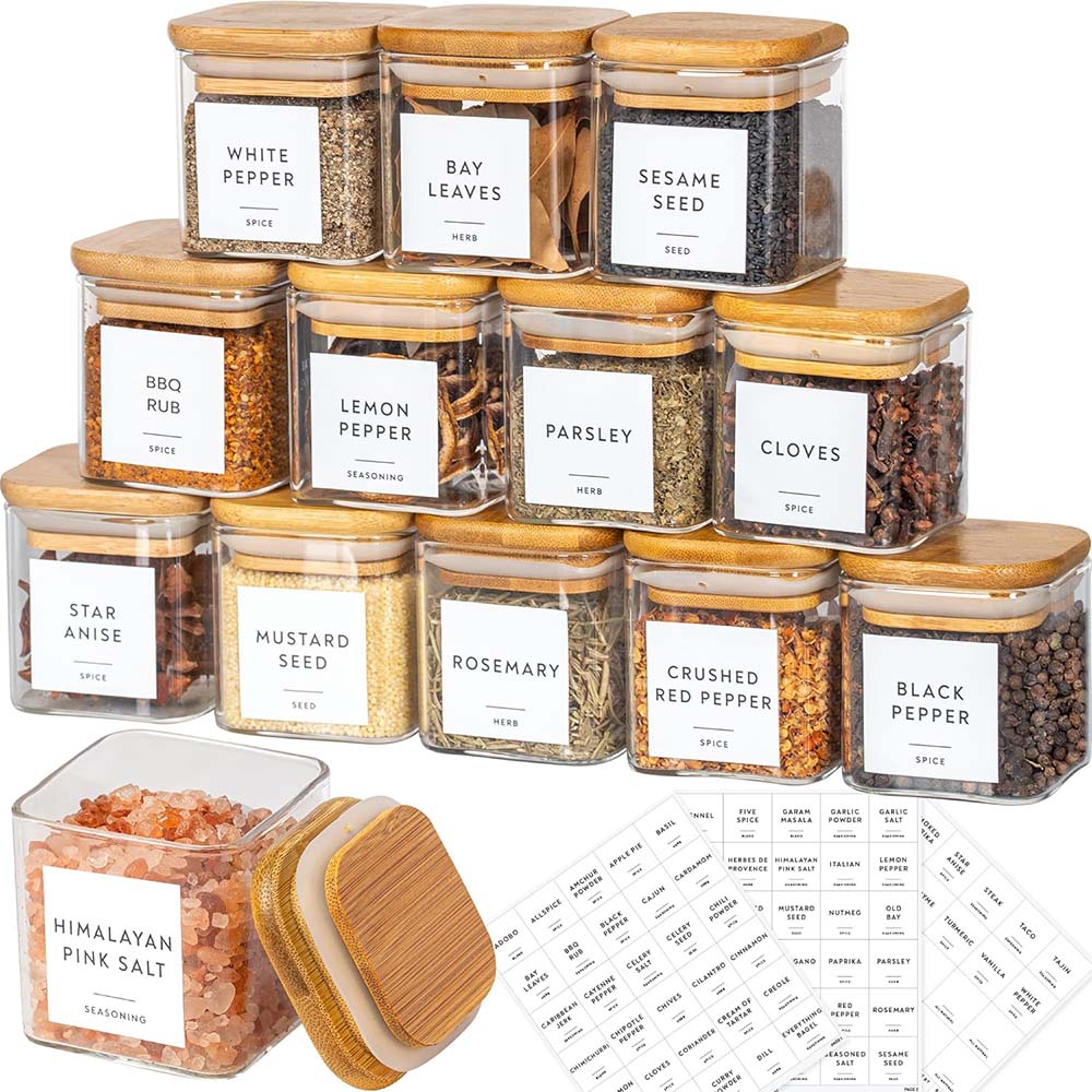 Food Storage Glass Set - Bocaux à Épices Carrés en Verre