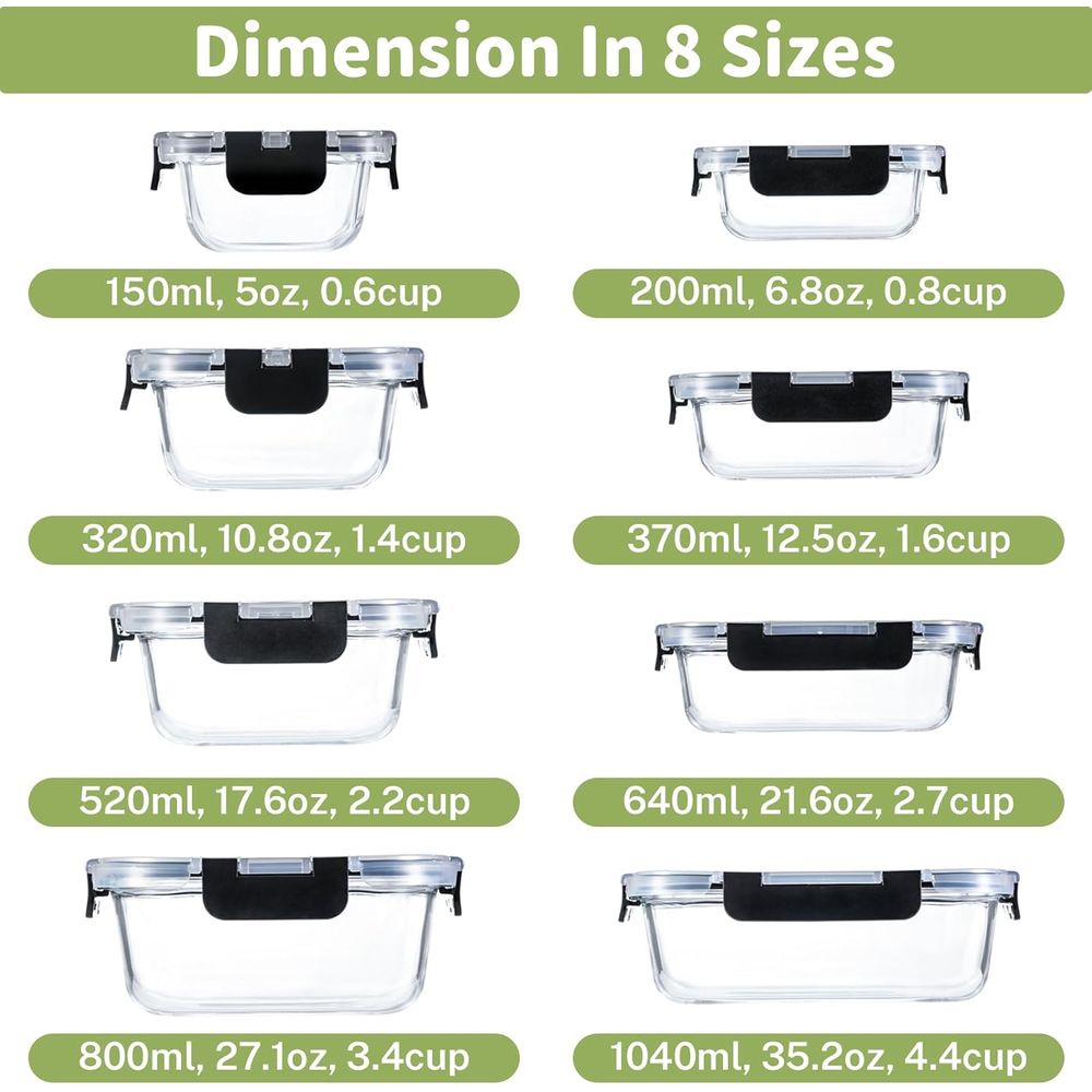 Ensemble de 8 récipients de co - Food Storage Glass Set avis et prix