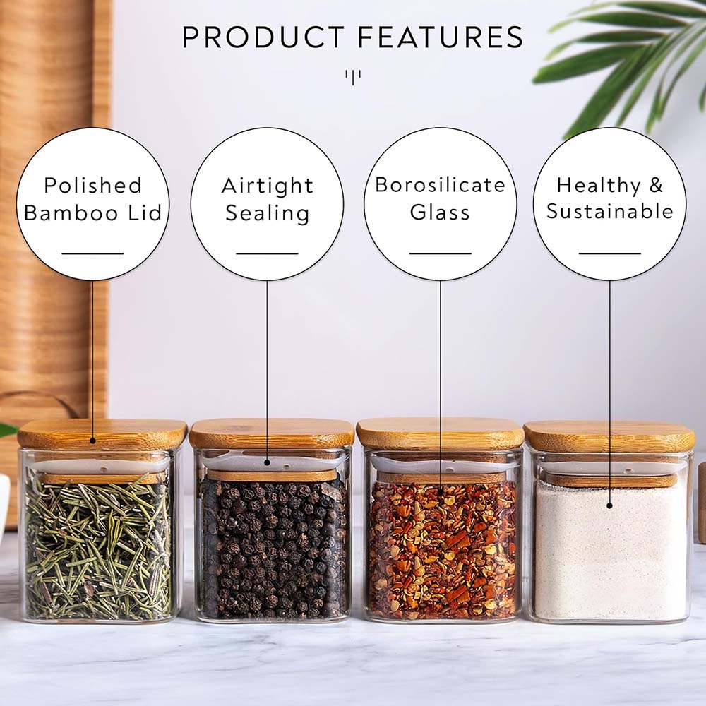 Bocaux à Épices Carrés en Verr - Food Storage Glass Set avis et prix